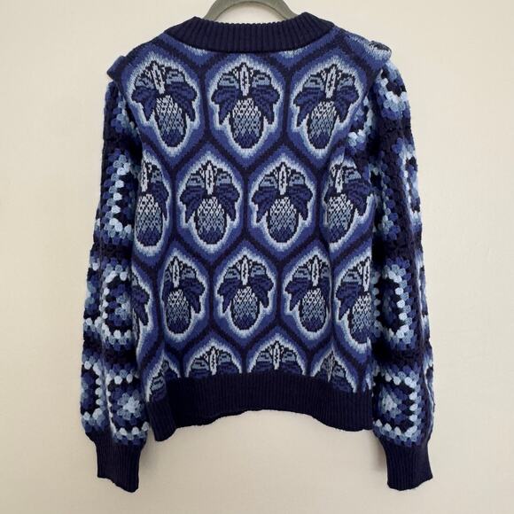 Farm Rio Blue Pinneaple Cobogo Knit Sweater - Picture 5 of 6